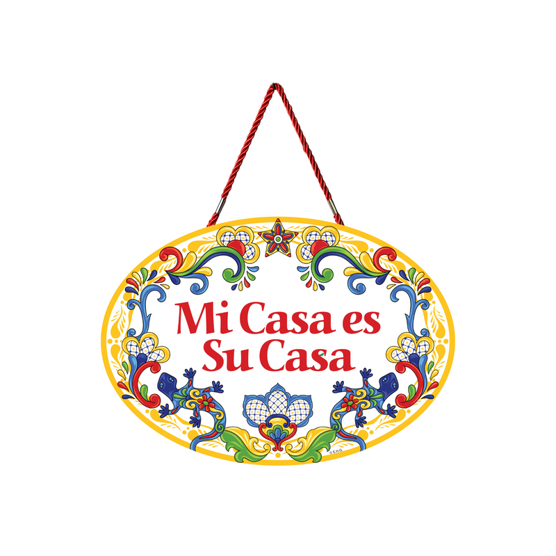 Ceramic Latino Gift Idea Welcome Sign "Mi Casa es Su Casa" Flowers