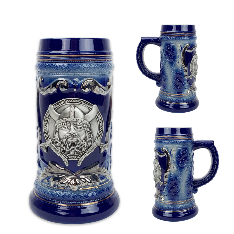 .75L Ceramic Stein Viking Medallion Deluxe Relief Without Lid