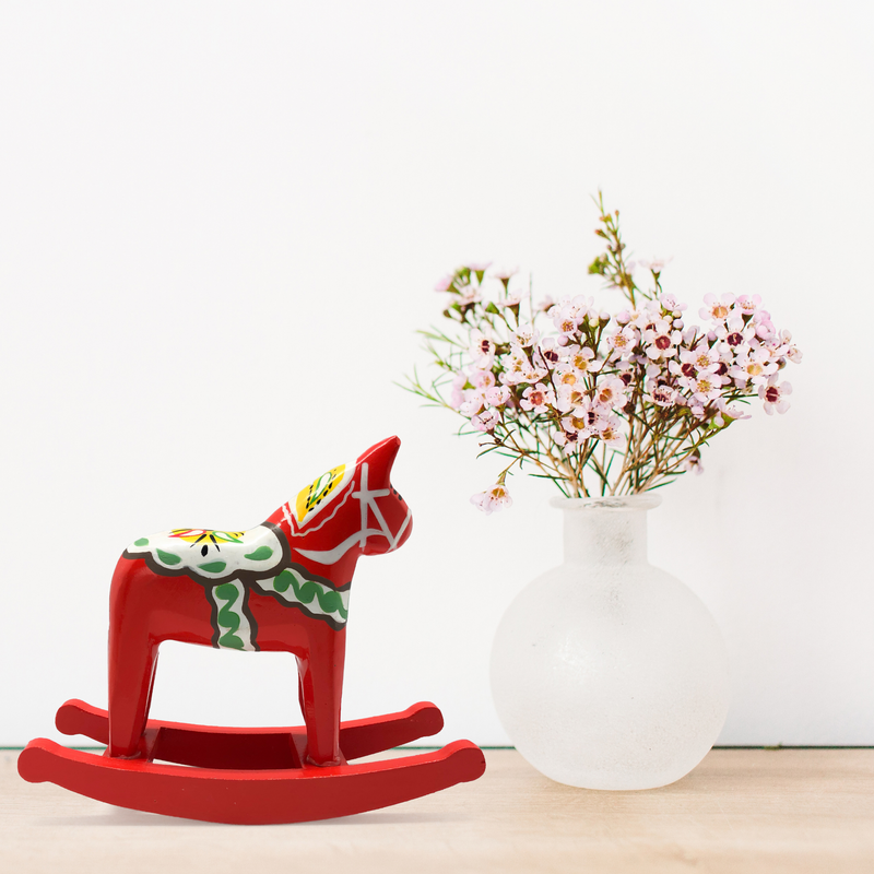 Wooden Swedish Themed Collectible Red Dala Rocking Horse