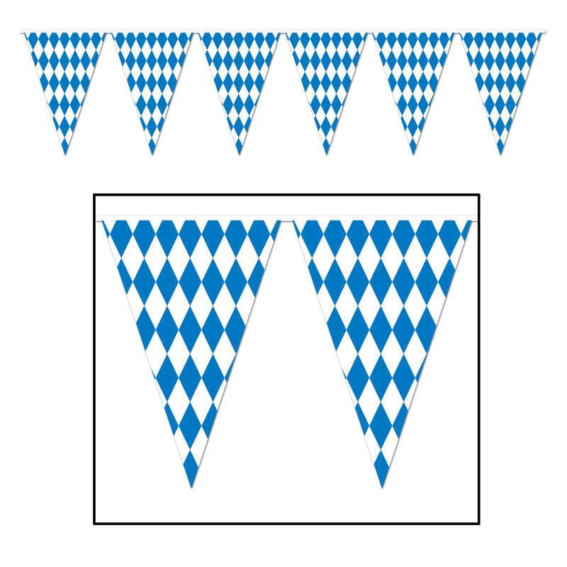 120 Foot Oktoberfest Bavarian Check Flag Pennant Banner - ScandinavianGiftOutlet
