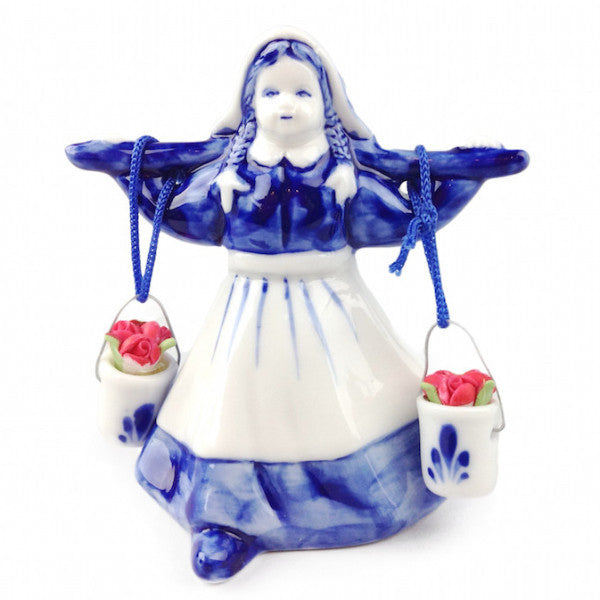 Blue and White Milkmaid With Colored Tulips - ScandinavianGiftOutlet
