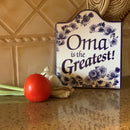 Ceramic Cheeseboard w/ Cork Backing: Blue Oma is the Greatest