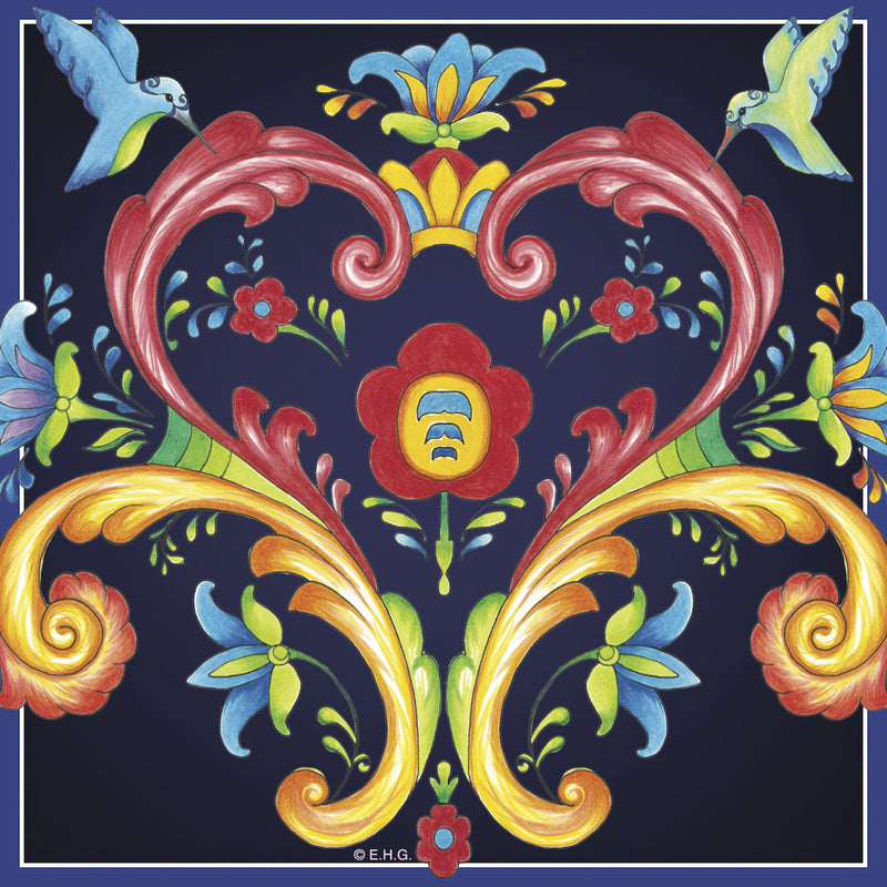 Ceramic Deluxe Plaque: Blue Rosemaling - ScandinavianGiftOutlet
