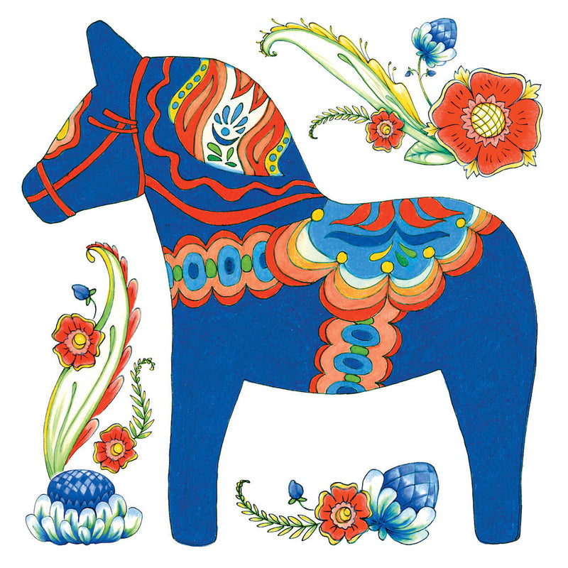 Ceramic Deluxe Plaque: Blue Dala Horse - ScandinavianGiftOutlet