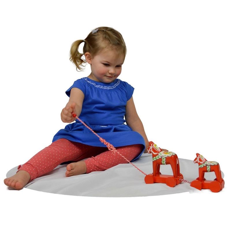 Two Swedish Themed Wooden Dala Horse Pull Toy - ScandinavianGiftOutlet