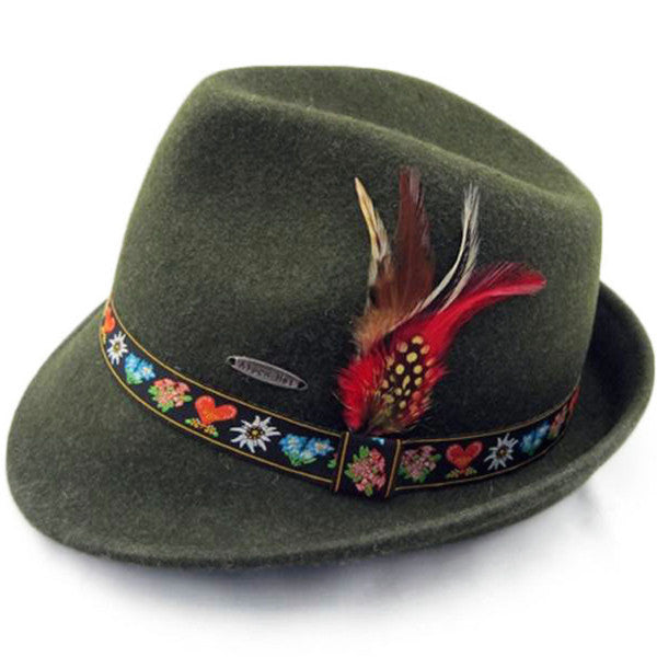 German Alpine Green 100% Genuine Wool Hat - ScandinavianGiftOutlet
