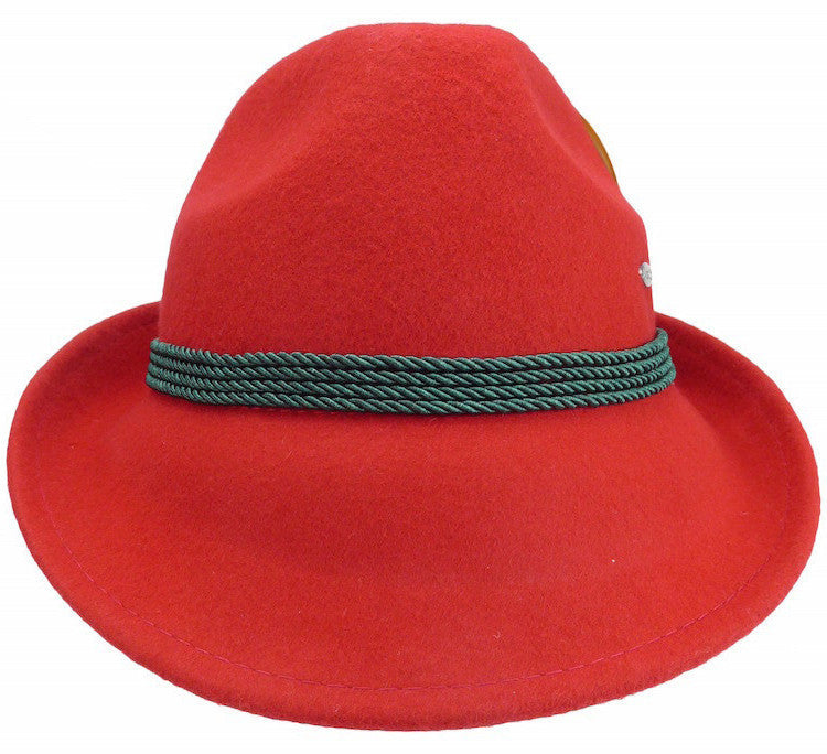 German Alpine Style Red 100% Wool Hat - ScandinavianGiftOutlet