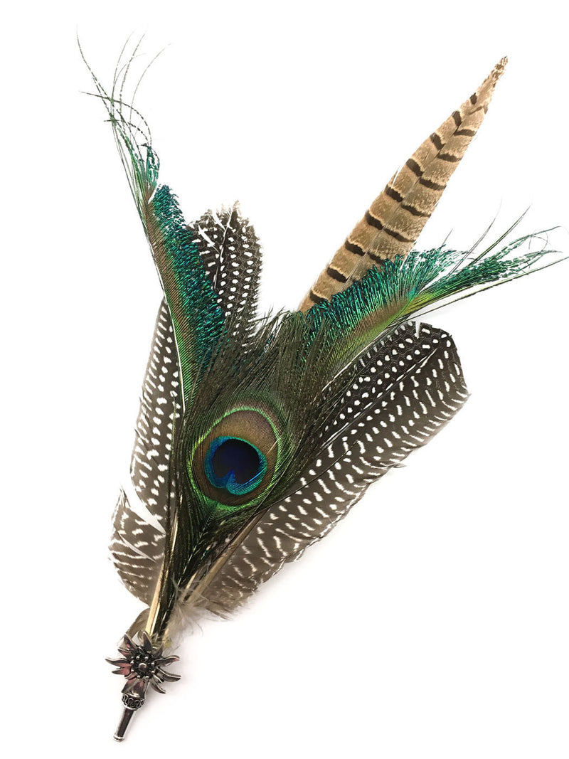 Deluxe German themed Hat Pins with Peacock Feathers - ScandinavianGiftOutlet