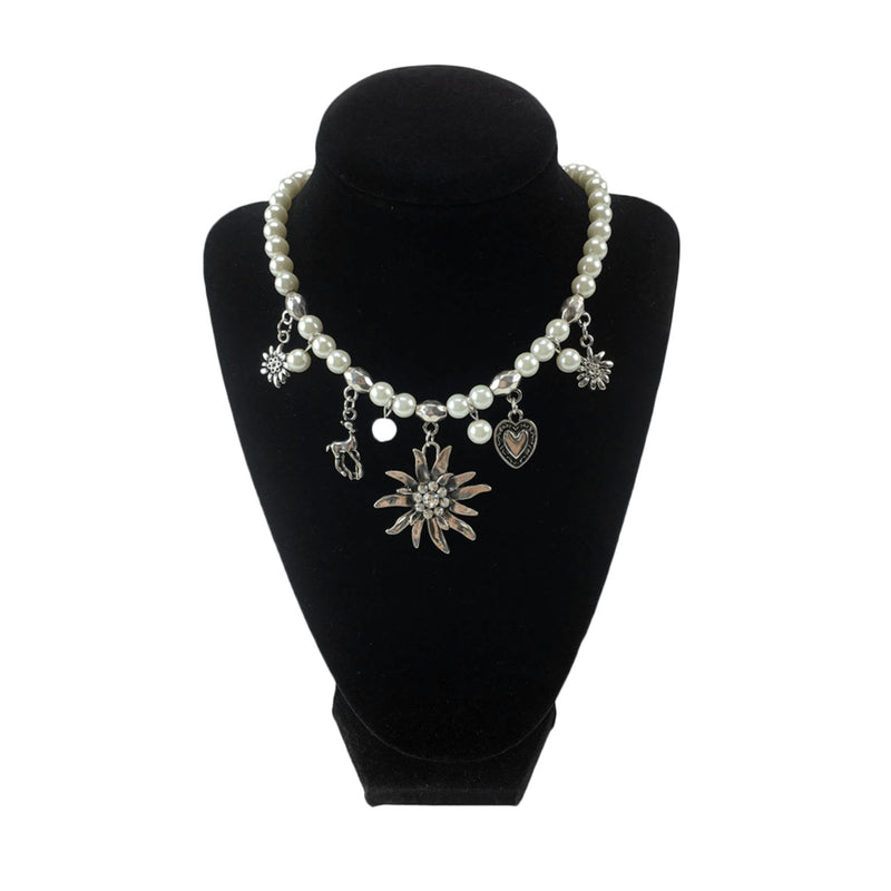 Edelweiss and Pearls Necklace German Jewelry