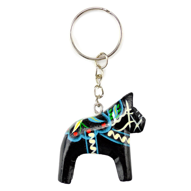 Black Swedish Dala Horse Keychain