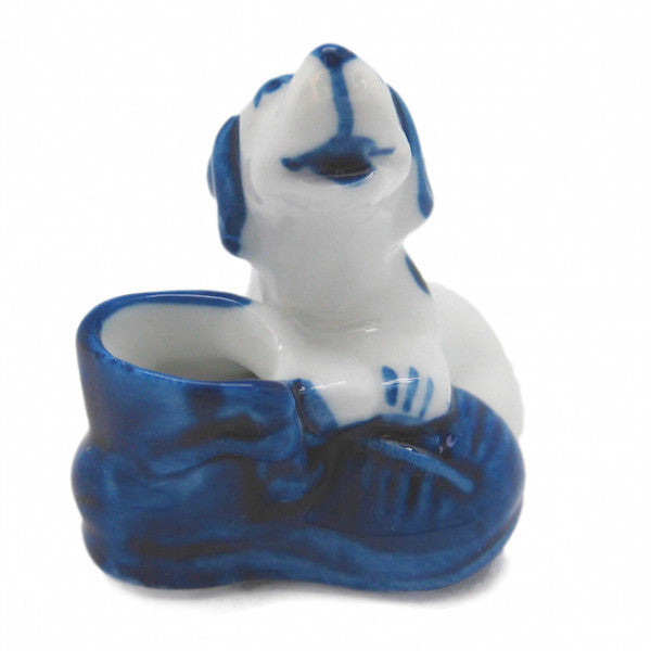 Animals Miniatures Delft Blue Dog In Shoe - ScandinavianGiftOutlet