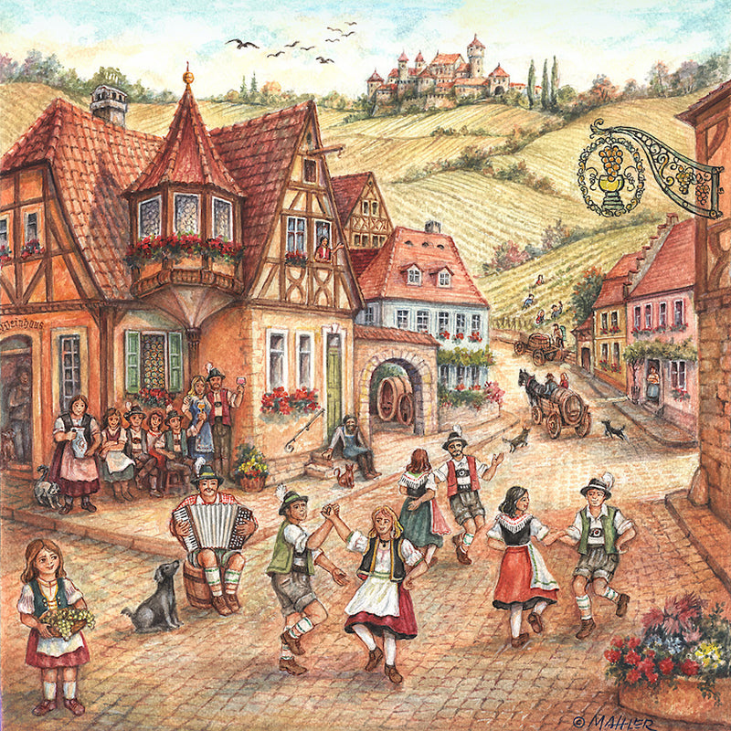 German Gift Magnet Tile Village Dancers Scene - ScandinavianGiftOutlet