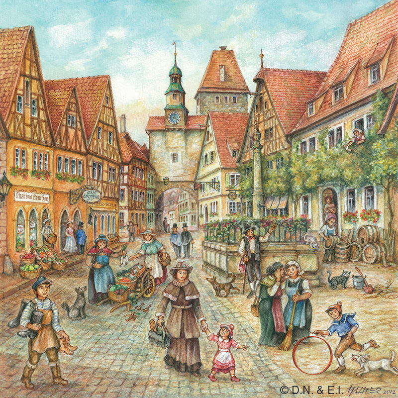 German Gift Magnet Tile Village Street Scene - ScandinavianGiftOutlet