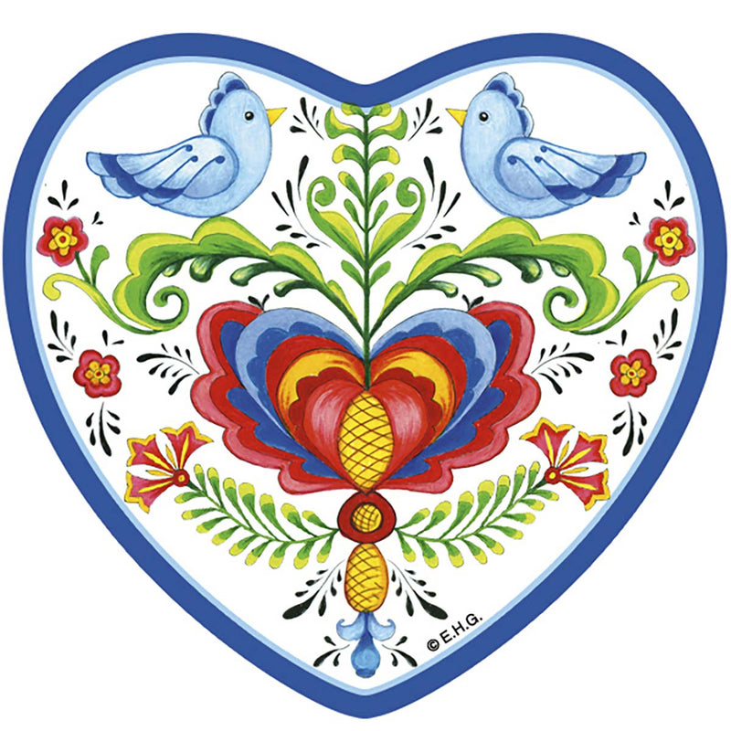 Tile Magnet: Lovebirds & Rosemaling - ScandinavianGiftOutlet