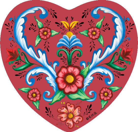 Tile Magnet: Rosemaling Hearts - ScandinavianGiftOutlet
