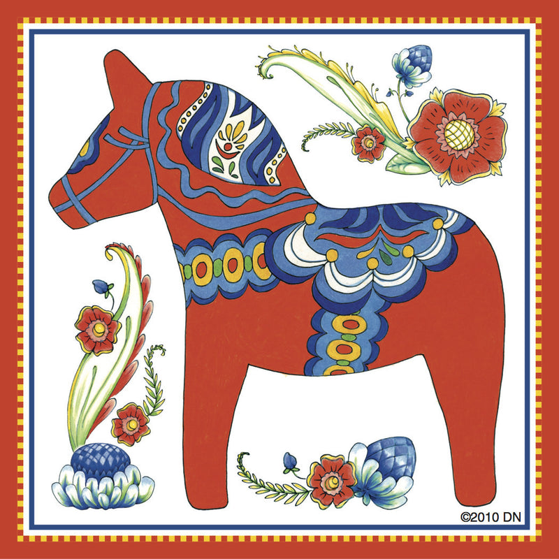 Dala Horse Decorative Kitchen Magnet Tile (Red) - ScandinavianGiftOutlet