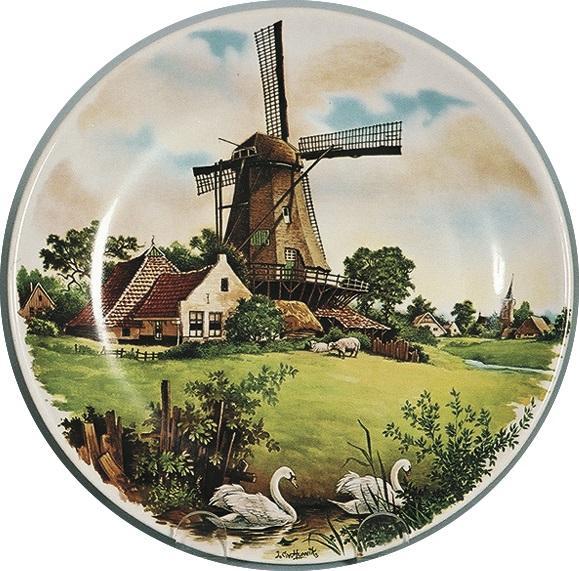 Souvenir Plate Windmill Swan Color - ScandinavianGiftOutlet