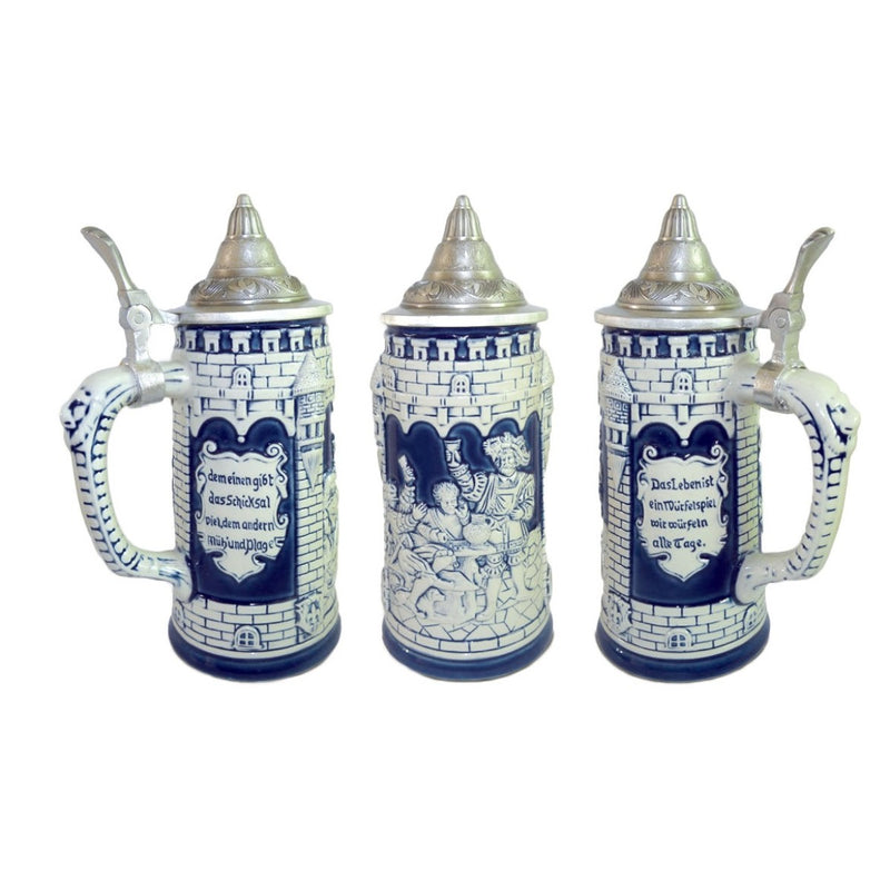 German Castle Cobalt Blue Beer Stein with Lid - ScandinavianGiftOutlet