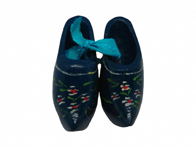 Wooden Shoe Party Favor Blue Clogs w/ Flower Design - ScandinavianGiftOutlet