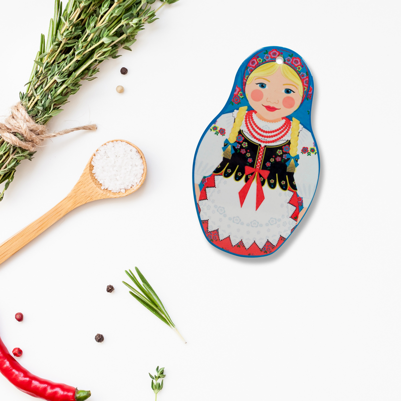 Nesting Doll with Blue Scarf: Wall Trivet