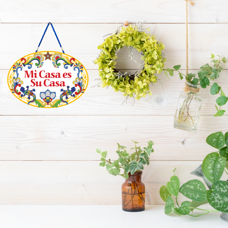 Ceramic Latino Gift Idea Welcome Sign "Mi Casa es Su Casa" Flowers