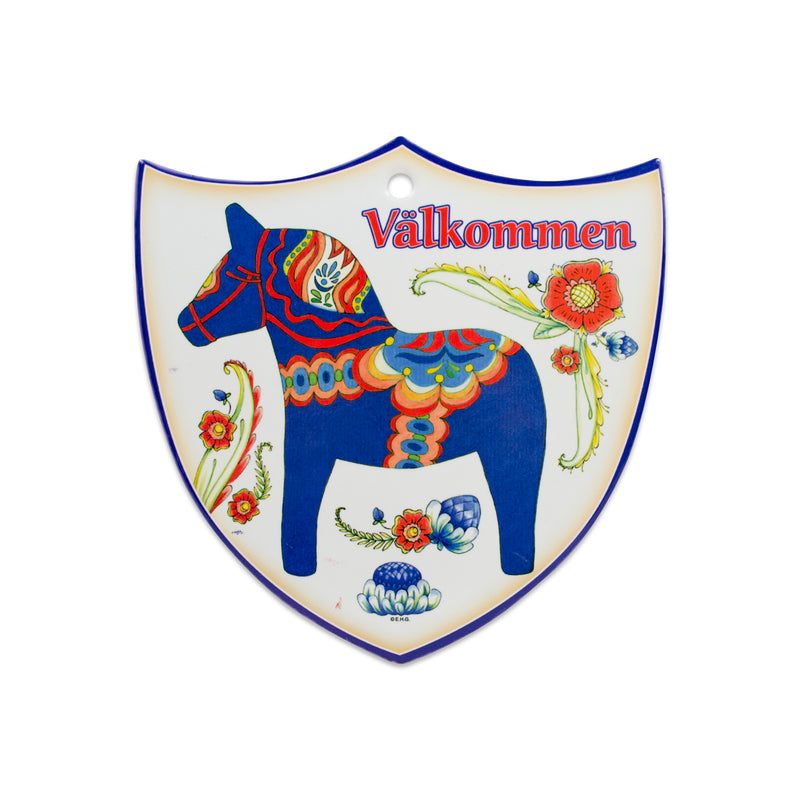 Ceramic Decoration Shield: Blue Dala Horse