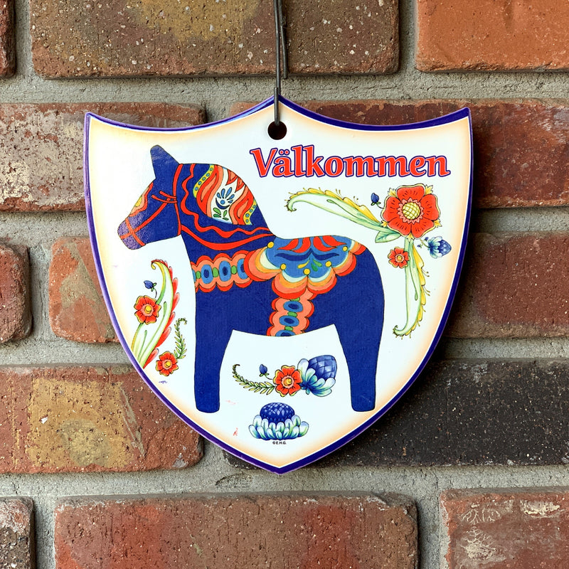 Ceramic Decoration Shield: Blue Dala Horse