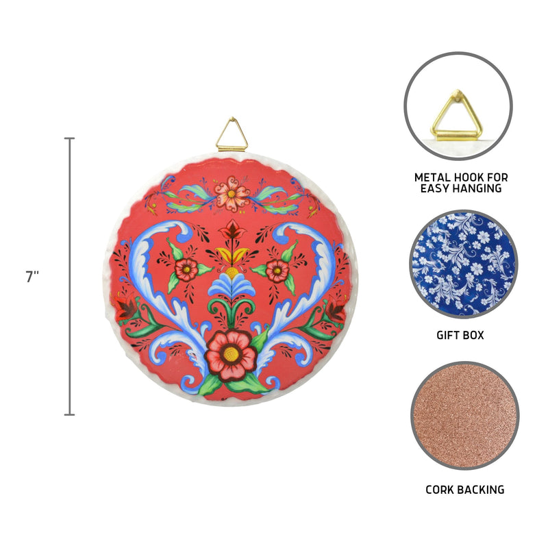 Round Ceramic Plaque: Rosemaling