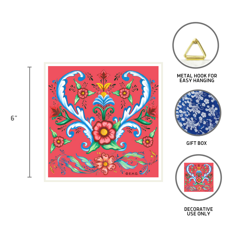 Ceramic Deluxe Plaque: Red Rosemaling
