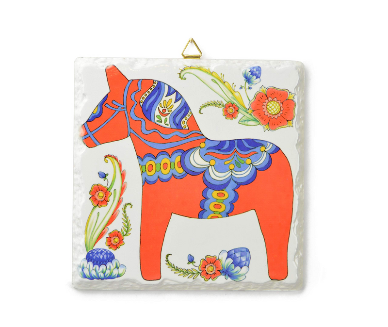 Ceramic Deluxe Plaque: Red Dala Horse