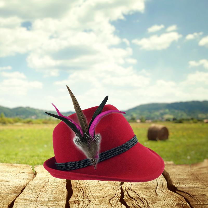 Deluxe German themed Hat Pins w/ Purple & Brown Feathers