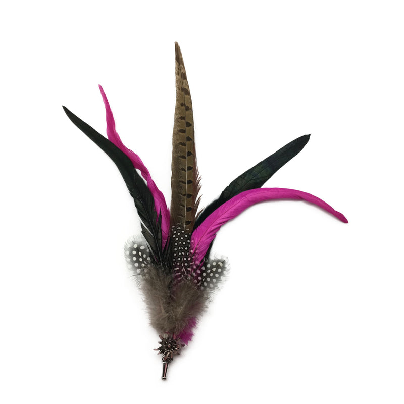 Deluxe German themed Hat Pins w/ Purple & Brown Feathers