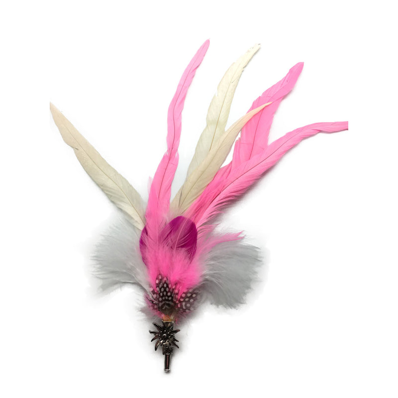 Deluxe German themed Hat Pins with Pinsk & White Feathers