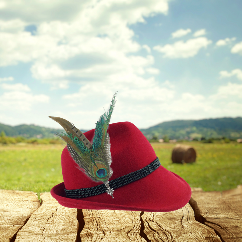 Peacock & Pheasant Fedora Feather Pin with Edelweiss Medallion