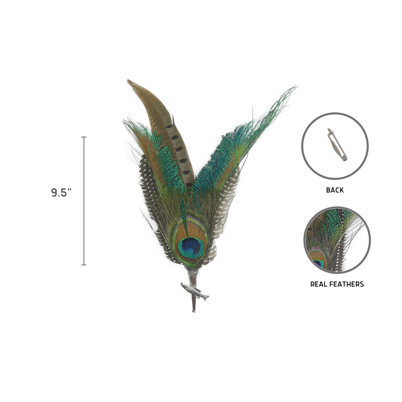 Peacock & Pheasant Fedora Feather Pin with Pheasant Medallion