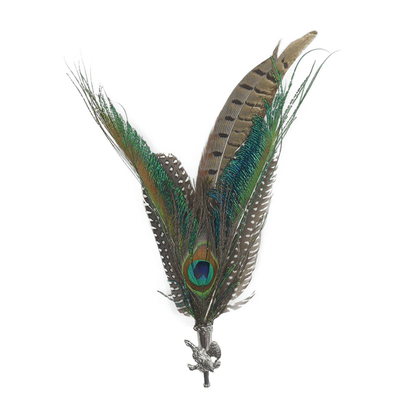 Peacock & Pheasant Fedora Feather Pin with Pheasant Medallion