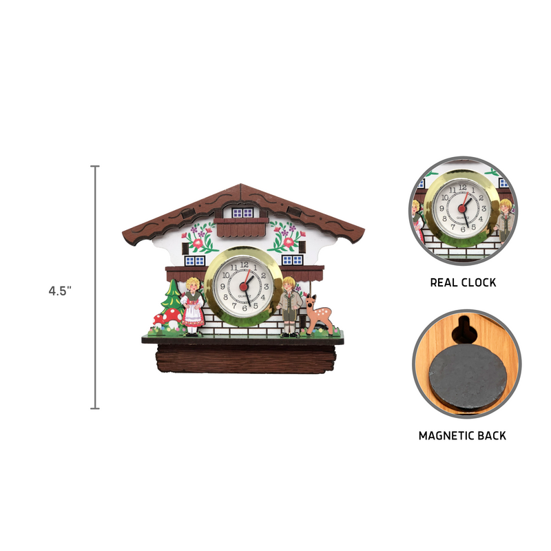 Real Clock 3-D Kitchen Magnet Alpine House with Boy & Girl