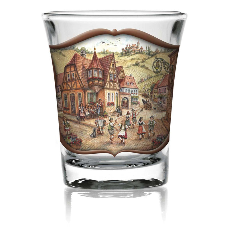 German Shot Glass Village Dancers Clear