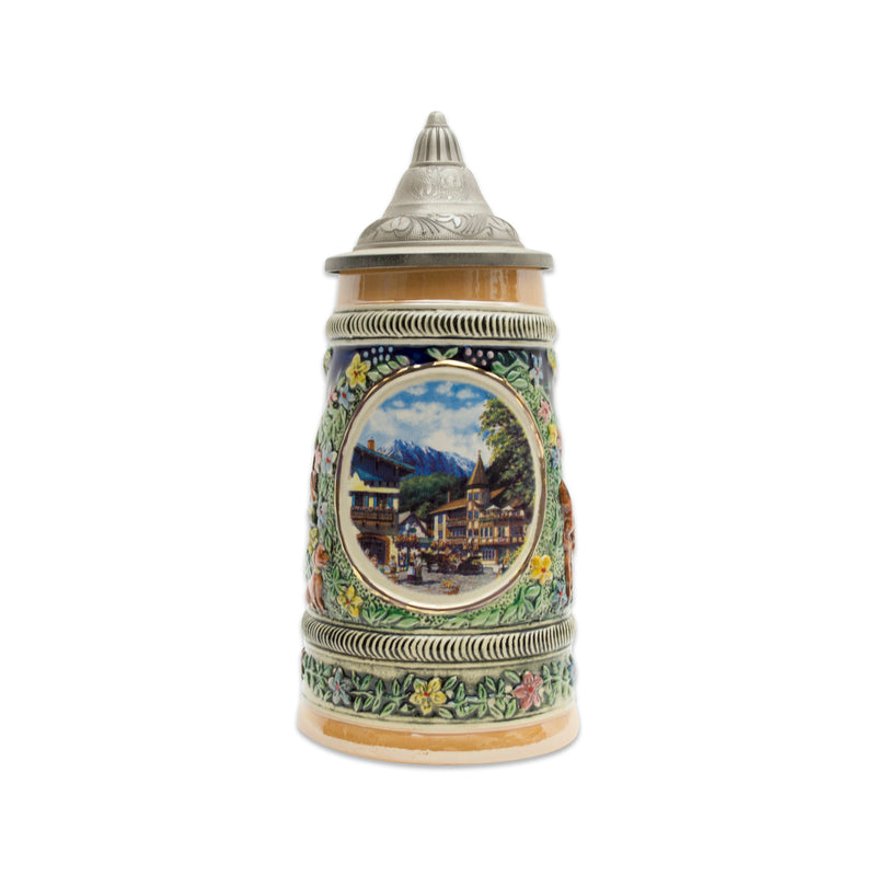 European Summer German Beer Stein .5L with Embossed Metal Lid
