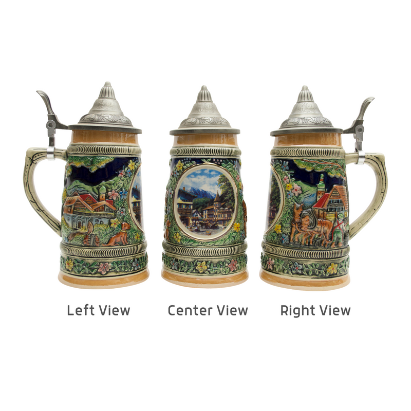 European Summer German Beer Stein .5L with Embossed Metal Lid