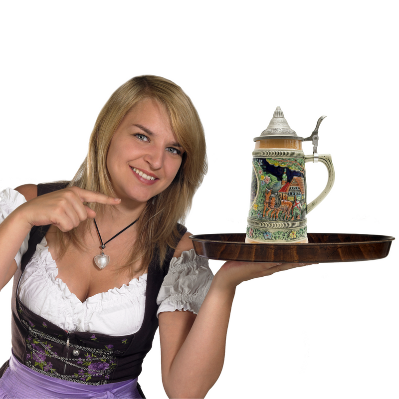 European Summer German Beer Stein .5L with Embossed Metal Lid