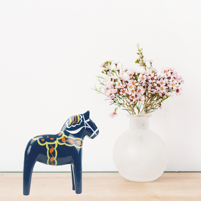 Large Blue Swedish Dala Horse Wood Figurine
