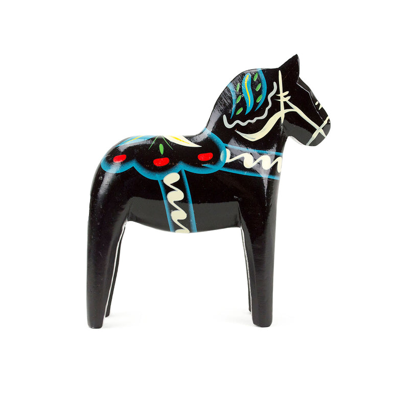 Black Swedish Dala Horse Wooden Figurine