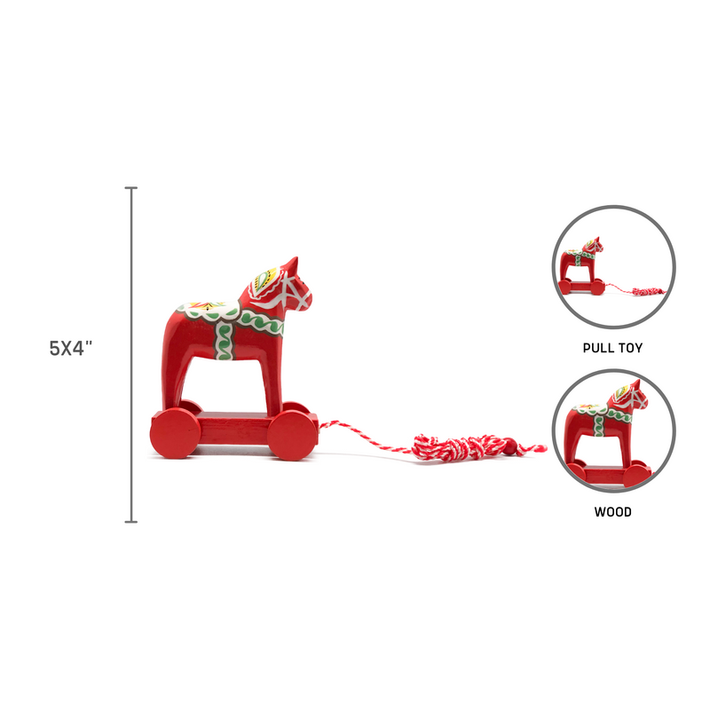 Wooden Dala Horse Pull Toy on a Wood Base