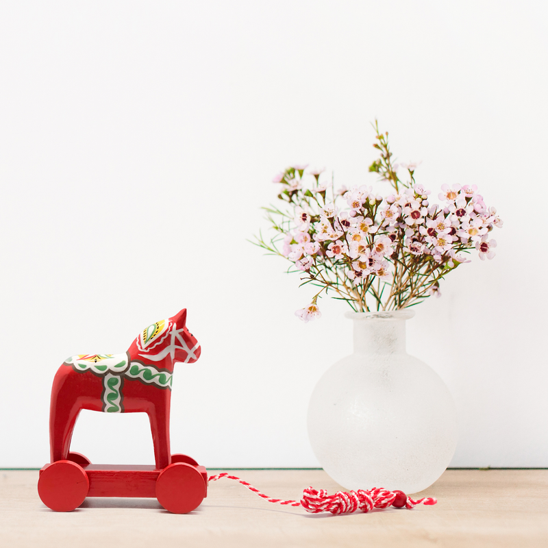 Wooden Dala Horse Pull Toy on a Wood Base