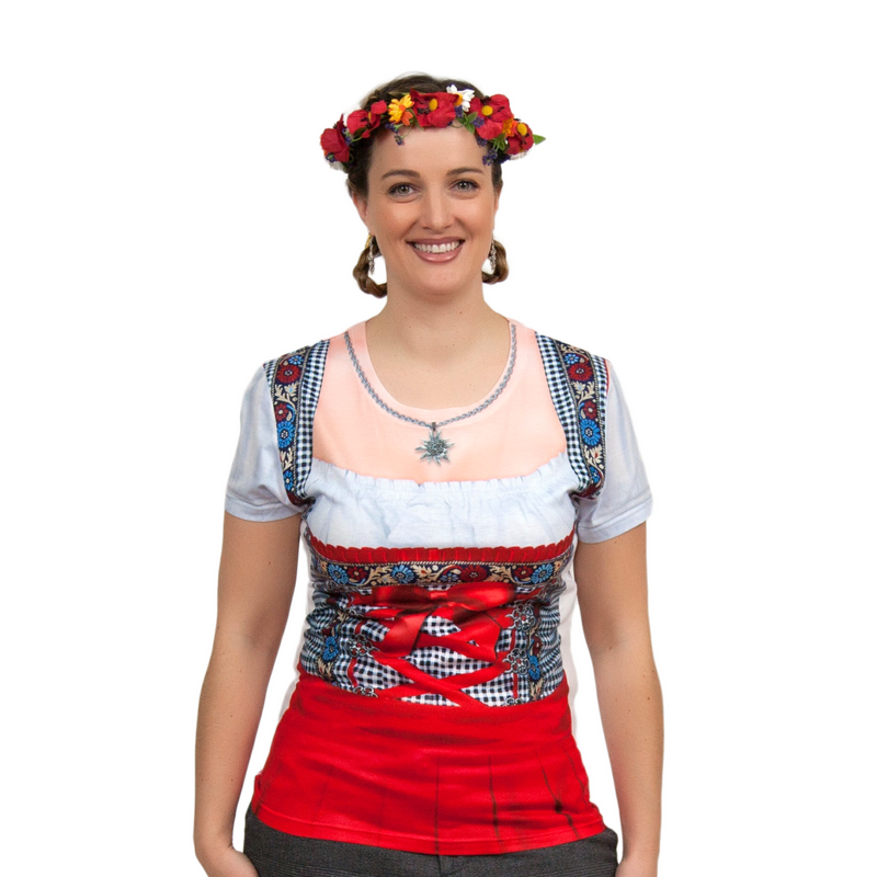 Realistic Costume Dirndl Faux Red Shirt
