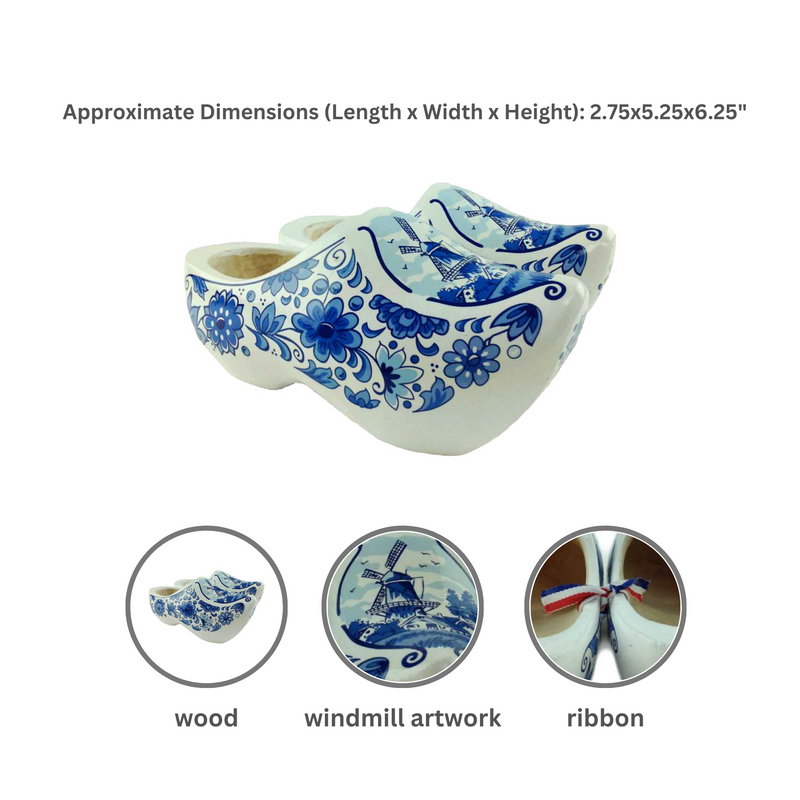 Decorative Dutch Wooden Shoe Clogs Landscape Design Blue & White Design 4.25"