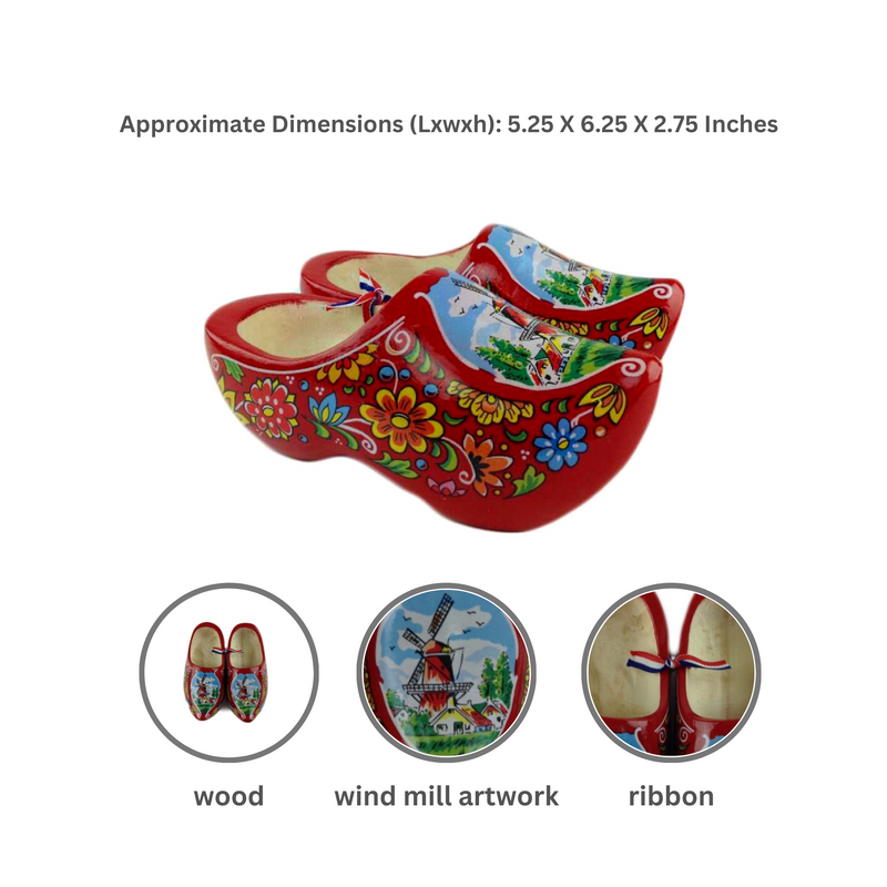 Decorative Dutch Shoe Clogs w/ Windmill Design Red- 4.25"