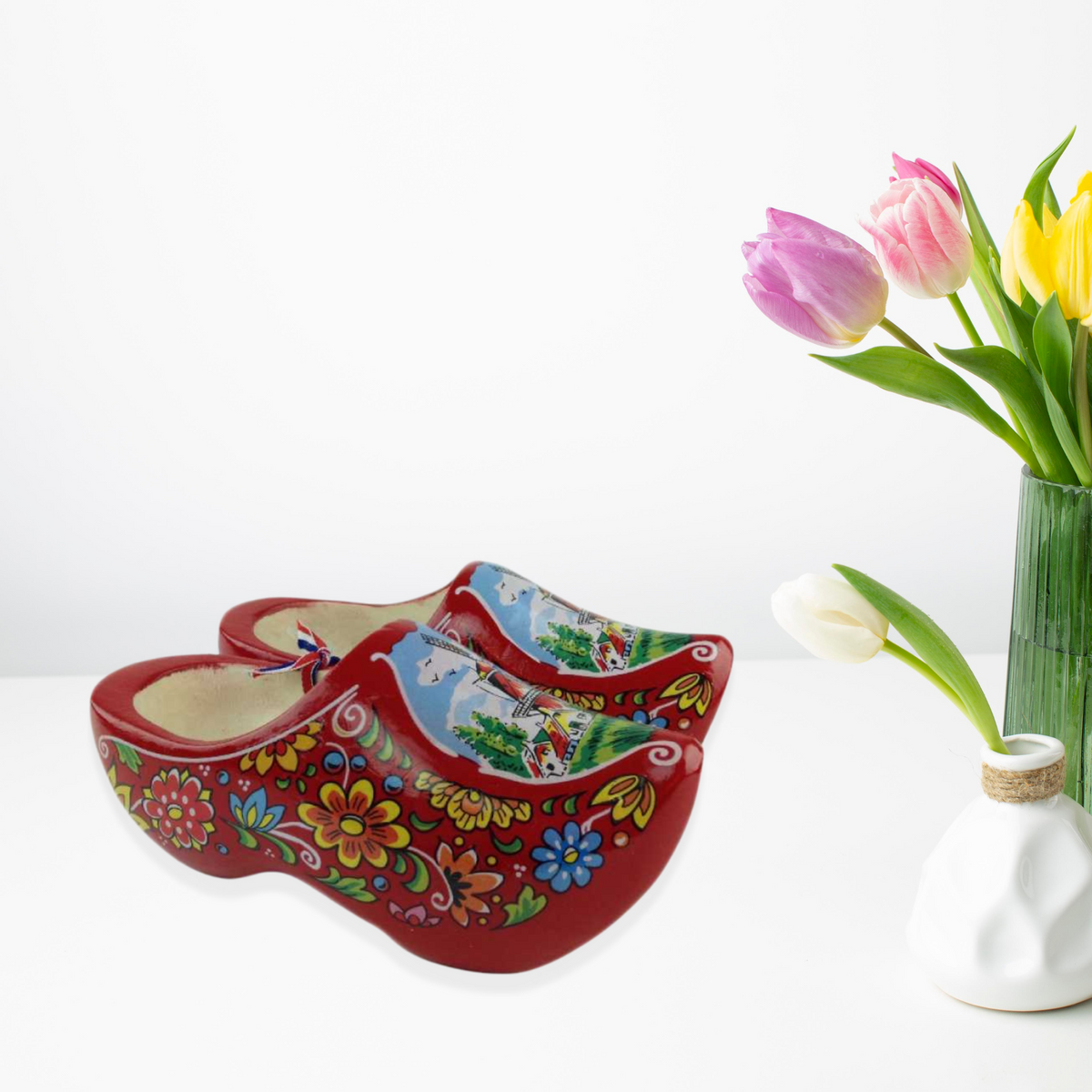 Decorative Dutch Shoe Clogs w Windmill Design Red 4.25