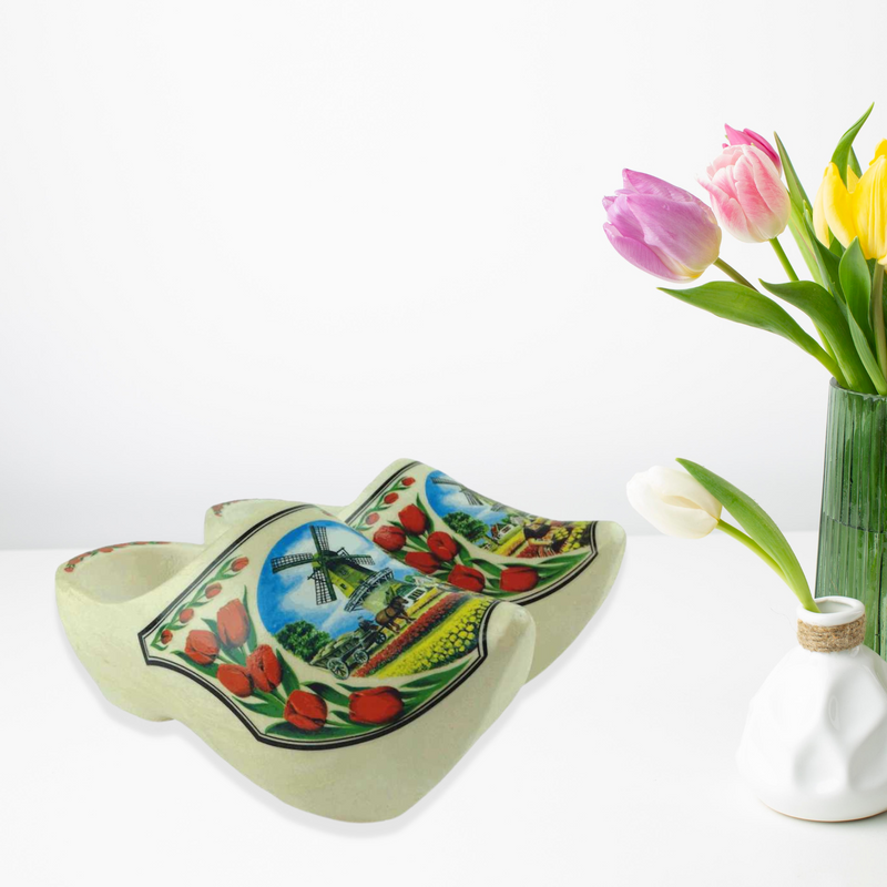 Decorative Dutch Shoe Clogs w/ Windmill and Tulips Design-4.25"